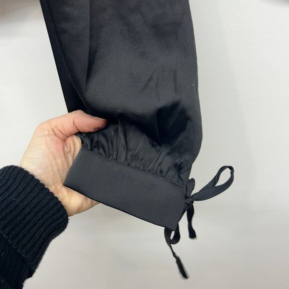 KITTENISH Black Satin Tie Front Cropped Crop Long Sleeve Blouse Top Medium - Picture 5 of 8